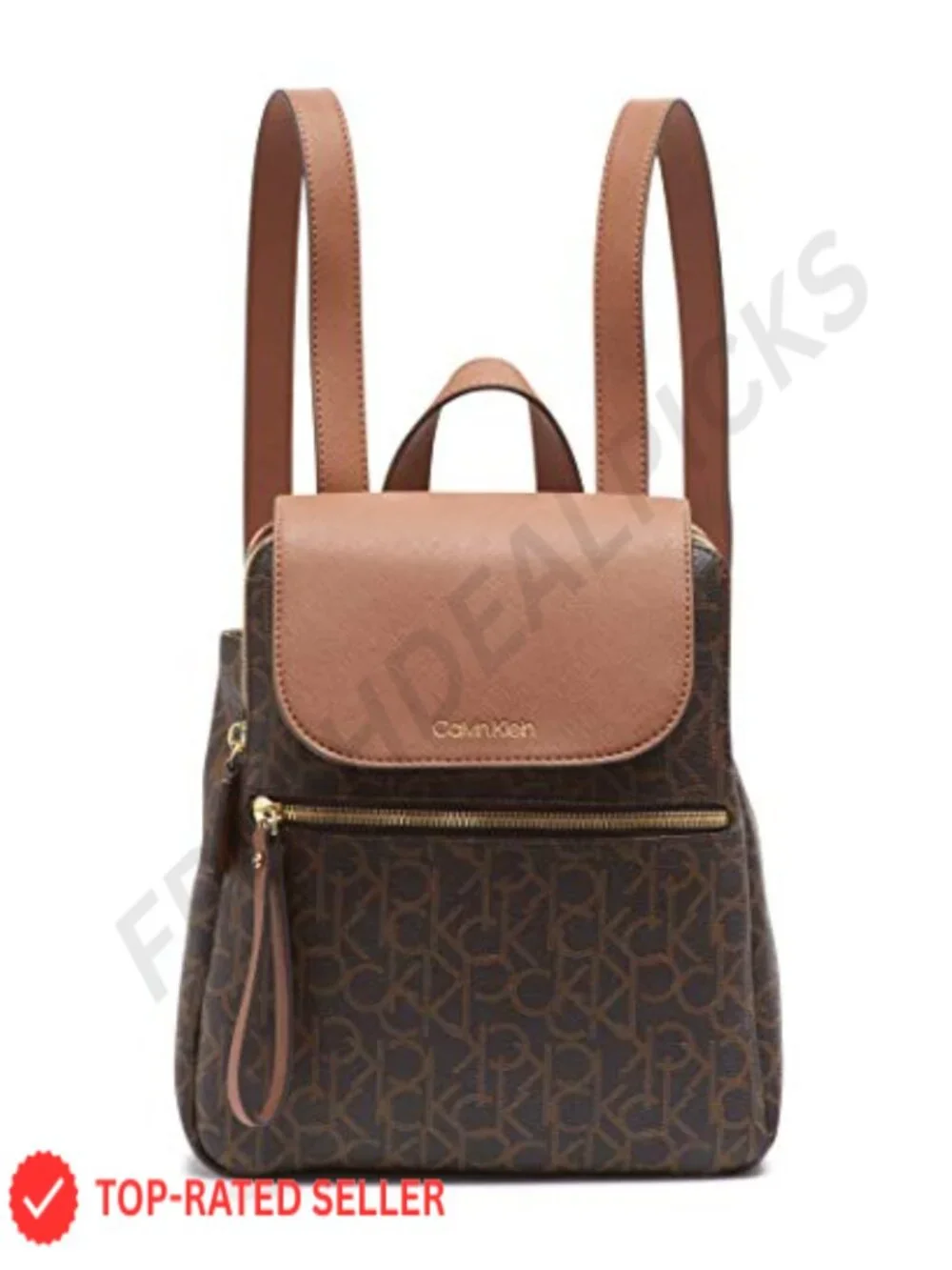 Calvin Klein Elaine Signature Leather Backpack - Anti-Theft Zip Pockets,